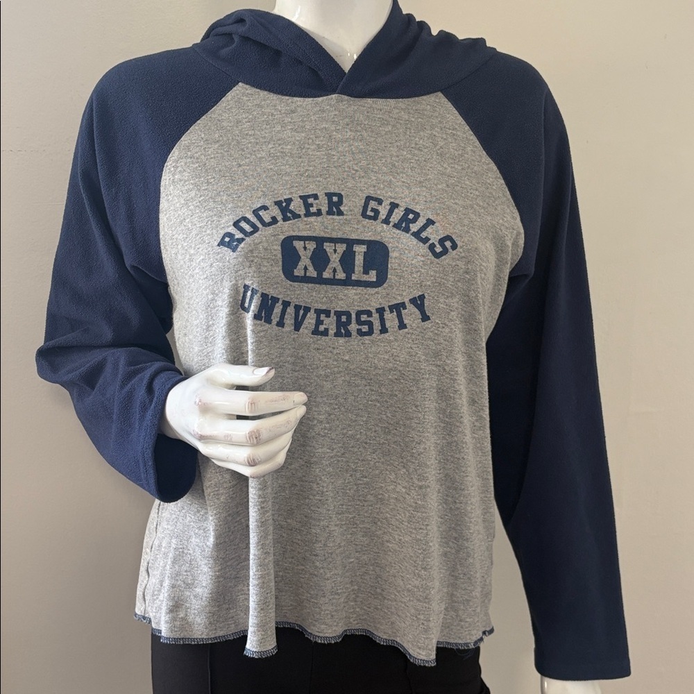 Vintage Y2K No Boundaries Rocker Girls University Navy & Gray Pullover Hoodie